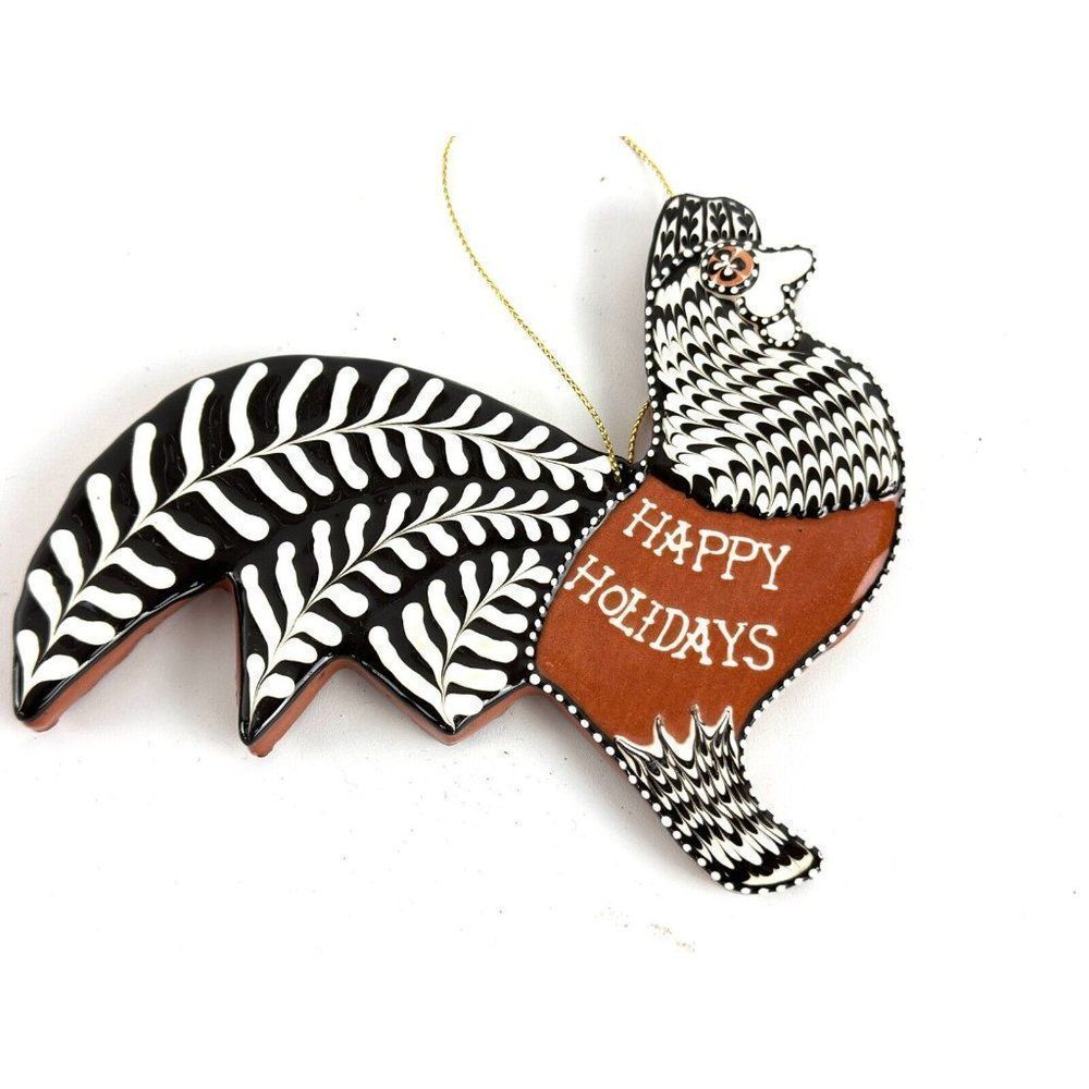 Irma Starr SlipWare Clay Pottery Happy Holidays Chicken/Rooster‎ Ornament